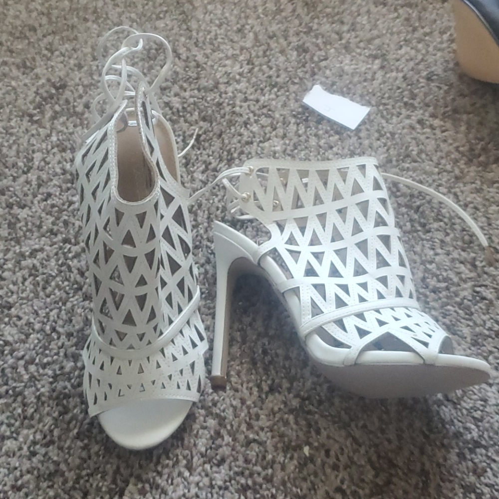 White cutout heels
